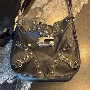 Vintage Guess Studded Black Leather Shoulder Bag